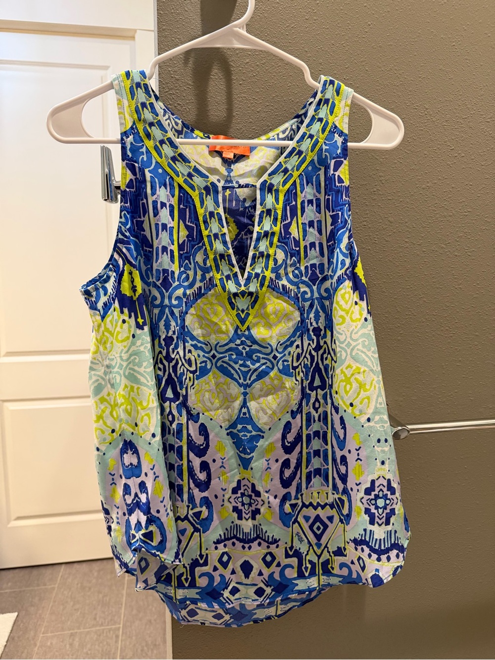 Hale Bob Blue & Lime Patterned Sleeveless Camisole